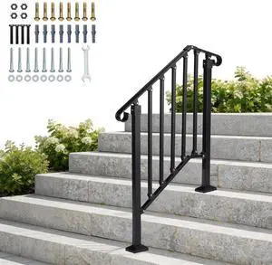 Handrails for Outdoor Steps, Stair Handrail Fits 1 to 5 Steps, Wrought Iron Hand Rail Stair Railing Kit for Concrete/Porch/Wooden Steps (1, Matte Black, 2 to 3 Steps) Handrails for Outdoor Steps, Stair Handrail Fits 1 to 5 Steps, Wrought Iron Hand Rail Stair Railing Kit for Concrete/Porch/Wooden Steps (1, Matte Black, 2 to 3 Steps)