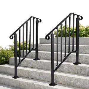 Handrails for Outdoor Steps, Stair Handrail Fits 1 to 5 Steps, Wrought Iron Hand Rail Stair Railing Kit for Concrete/Porch/Wooden Steps (2, Matte Black, 2 to 3 Steps) Handrails for Outdoor Steps, Stair Handrail Fits 1 to 5 Steps, Wrought Iron Hand Rail Stair Railing Kit for Concrete/Porch/Wooden Steps (2, Matte Black, 2 to 3 Steps)