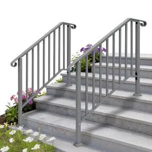Handrails for Outdoor Steps, Stair Handrail Fits 1 to 5 Steps, Wrought Iron Hand Rail Stair Railing Kit for Concrete/Porch/Wooden Steps (2, Silver Grey, 3 to 4 Steps) Handrails for Outdoor Steps, Stair Handrail Fits 1 to 5 Steps, Wrought Iron Hand Rail Stair Railing Kit for Concrete/Porch/Wooden Steps (2, Silver Grey, 3 to 4 Steps)