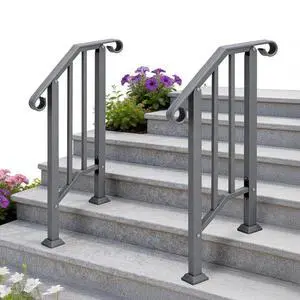 Handrails for Outdoor Steps, Stair Handrail Fits 1 to 5 Steps, Wrought Iron Hand Rail Stair Railing Kit for Concrete/Porch/Wooden Steps (2, Silver Grey, 1 to 2 Steps) Handrails for Outdoor Steps, Stair Handrail Fits 1 to 5 Steps, Wrought Iron Hand Rail Stair Railing Kit for Concrete/Porch/Wooden Steps (2, Silver Grey, 1 to 2 Steps)
