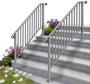 Handrails for Outdoor Steps, Stair Handrail Fits 1 to 5 Steps, Wrought Iron Hand Rail Stair Railing Kit for Concrete/Porch/Wooden Steps (2, Silver Grey, 4 to 5 Steps) Handrails for Outdoor Steps, Stair Handrail Fits 1 to 5 Steps, Wrought Iron Hand Rail Stair Railing Kit for Concrete/Porch/Wooden Steps (2, Silver Grey, 4 to 5 Steps)