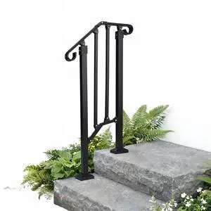 Handrails for Outdoor Steps, Stair Handrail Fits 1 to 5 Steps, Wrought Iron Hand Rail Stair Railing Kit for Concrete/Porch/Wooden Steps (1, Matte Black, 1 to 2 Steps) Handrails for Outdoor Steps, Stair Handrail Fits 1 to 5 Steps, Wrought Iron Hand Rail Stair Railing Kit for Concrete/Porch/Wooden Steps (1, Matte Black, 1 to 2 Steps)