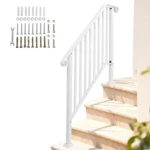 Handrails for Outdoor Steps, Stair Handrail Fits 1 to 4 Steps, Wrought Iron Hand Rail Stair Railing Kit for Concrete, Porch, Wooden Steps (White, 3 to 4 Steps) Handrails for Outdoor Steps, Stair Handrail Fits 1 to 4 Steps, Wrought Iron Hand Rail Stair Railing Kit for Concrete, Porch, Wooden Steps (White, 3 to 4 Steps)