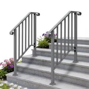 Handrails for Outdoor Steps, Stair Handrail Fits 1 to 5 Steps, Wrought Iron Hand Rail Stair Railing Kit for Concrete/Porch/Wooden Steps (2, Silver Grey, 2 to 3 Steps) Handrails for Outdoor Steps, Stair Handrail Fits 1 to 5 Steps, Wrought Iron Hand Rail Stair Railing Kit for Concrete/Porch/Wooden Steps (2, Silver Grey, 2 to 3 Steps)