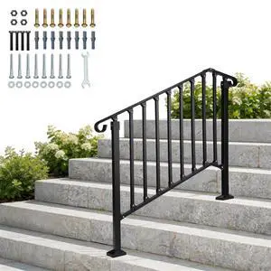Handrails for Outdoor Steps, Stair Handrail Fits 1 to 5 Steps, Wrought Iron Hand Rail Stair Railing Kit for Concrete/Porch/Wooden Steps (1, Matte Black, 3 to 4 Steps) Handrails for Outdoor Steps, Stair Handrail Fits 1 to 5 Steps, Wrought Iron Hand Rail Stair Railing Kit for Concrete/Porch/Wooden Steps (1, Matte Black, 3 to 4 Steps)