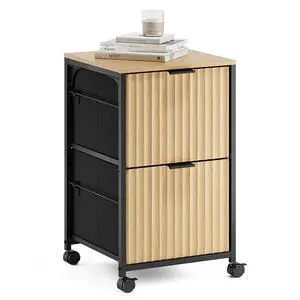 2 Drawer Mobile File Cabinet, Rolling Fluted Filing Cabinet Under Desk File Cabinet with Wheels, Fabric Drawers Printer Stand for Home Office, Fits Letter Size, Oak 2 Drawer Mobile File Cabinet, Rolling Fluted Filing Cabinet Under Desk File Cabinet with Wheels, Fabric Drawers Printer Stand for Home Office, Fits Letter Size, Oak