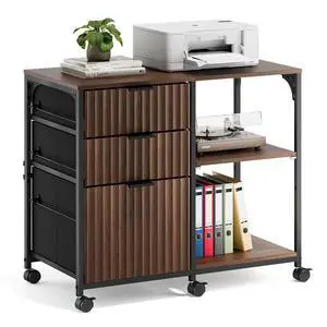 3 Drawer Mobile File Cabinet Printer Stand, Fluted Filing Cabinet with Open Storage Shelves Adjustable, Rolling Lateral Fabric Filing Cabinet for Home Office, Fits Letter Size, Walnut 3 Drawer Mobile File Cabinet Printer Stand, Fluted Filing Cabinet with Open Storage Shelves Adjustable, Rolling Lateral Fabric Filing Cabinet for Home Office, Fits Letter Size, Walnut