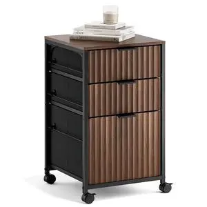 3 Drawer Fluted File Cabinet, Rolling File Cabinet Mobile Under Desk File Cabinet with Wheels, Fabric Drawers Printer Stand for Home Office, Fits Letter Size, Walnut 3 Drawer Fluted File Cabinet, Rolling File Cabinet Mobile Under Desk File Cabinet with Wheels, Fabric Drawers Printer Stand for Home Office, Fits Letter Size, Walnut