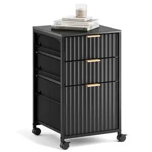 3 Drawer Fluted File Cabinet, Rolling File Cabinet Mobile Under Desk File Cabinet with Wheels, Fabric Drawers Printer Stand for Home Office, Fits Letter Size, Black 3 Drawer Fluted File Cabinet, Rolling File Cabinet Mobile Under Desk File Cabinet with Wheels, Fabric Drawers Printer Stand for Home Office, Fits Letter Size, Black