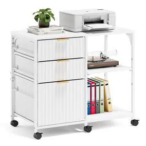 3 Drawer Mobile File Cabinet Printer Stand, Fluted Filing Cabinet with Open Storage Shelves Adjustable, Rolling Lateral Fabric Filing Cabinet for Home Office, Fits Letter Size, White 3 Drawer Mobile File Cabinet Printer Stand, Fluted Filing Cabinet with Open Storage Shelves Adjustable, Rolling Lateral Fabric Filing Cabinet for Home Office, Fits Letter Size, White