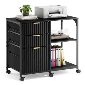 3 Drawer Mobile File Cabinet Printer Stand, Fluted Filing Cabinet with Open Storage Shelves Adjustable, Rolling Lateral Fabric Filing Cabinet for Home Office, Fits Letter Size, Black 3 Drawer Mobile File Cabinet Printer Stand, Fluted Filing Cabinet with Open Storage Shelves Adjustable, Rolling Lateral Fabric Filing Cabinet for Home Office, Fits Letter Size, Black