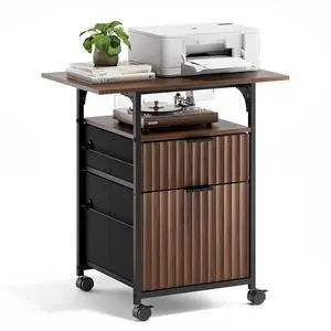 2 Drawer File Cabinet with 24'' Extended Desktop, Fluted Filing Cabinet Mobile Under Desk File Cabinet with Wheels, Fabric Drawers Printer Stand for Home Office, Fits Letter Size, Walnut 2 Drawer File Cabinet with 24'' Extended Desktop, Fluted Filing Cabinet Mobile Under Desk File Cabinet with Wheels, Fabric Drawers Printer Stand for Home Office, Fits Letter Size, Walnut