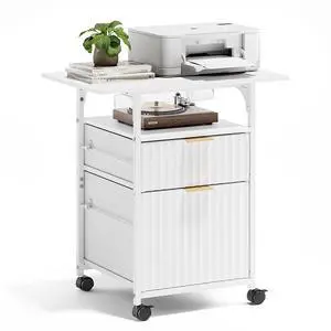 2 Drawer File Cabinet with 24'' Extended Desktop, Fluted Filing Cabinet Mobile Under Desk File Cabinet with Wheels, Fabric Drawers Printer Stand for Home Office, Fits Letter Size, White 2 Drawer File Cabinet with 24'' Extended Desktop, Fluted Filing Cabinet Mobile Under Desk File Cabinet with Wheels, Fabric Drawers Printer Stand for Home Office, Fits Letter Size, White