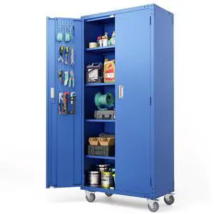72'' Tall Metal Garage Storage Cabinet with Pegboards, Wheels, Locking Doors and Adjustable Shelves, File Cabinet/Tool Cabinet for Home Office/School (Blue, 32W x 16D x 72H) 72'' Tall Metal Garage Storage Cabinet with Pegboards, Wheels, Locking Doors and Adjustable Shelves, File Cabinet/Tool Cabinet for Home Office/School (Blue, 32W x 16D x 72H)