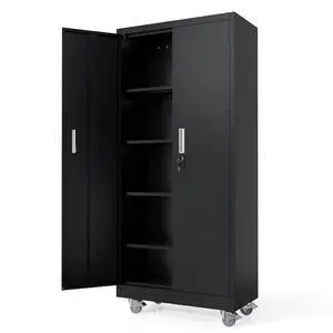 Rolling Metal Storage Cabinet with Adjustable Shelves, 71'' Tall Garage Storage Cabinet with Wheels, Locking Tool Cabinets for Home Office Garage Gym School (Black) Rolling Metal Storage Cabinet with Adjustable Shelves, 71'' Tall Garage Storage Cabinet with Wheels, Locking Tool Cabinets for Home Office Garage Gym School (Black)
