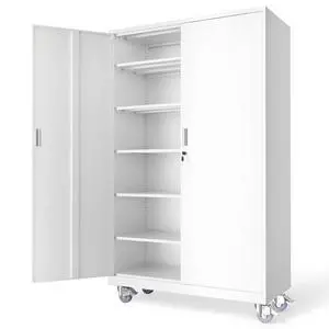 Large Metal Storage Cabinet with 2 Doors and 5 Adjustable Shelves, Upgraded Height & Wide & Deep, 40''W x 20''D x 72''H, Oversized Garage Storage Cabinet with Wheels and Locks (White) Large Metal Storage Cabinet with 2 Doors and 5 Adjustable Shelves, Upgraded Height & Wide & Deep, 40''W x 20''D x 72''H, Oversized Garage Storage Cabinet with Wheels and Locks (White)