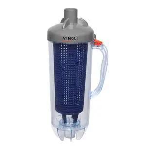Leaf Canister for Pool Vacuum, Inline Skimmer Trap with Mesh Basket | Clear basket shows when full. Easy-open handle for quick emptying.For 1.5'' hose.Skims leaves & twigs before reaching pump. Leaf Canister for Pool Vacuum, Inline Skimmer Trap with Mesh Basket | Clear basket shows when full. Easy-open handle for quick emptying.For 1.5'' hose.Skims leaves & twigs before reaching pump.