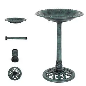 Pedestal Bird Bath, Resin Birdbaths Weather Resistant, Bird Baths with Floral Accents & Vintage Finish, Garden Decor for Outdoor, Patio, Yard, Lawn (Green) Pedestal Bird Bath, Resin Birdbaths Weather Resistant, Bird Baths with Floral Accents & Vintage Finish, Garden Decor for Outdoor, Patio, Yard, Lawn (Green)