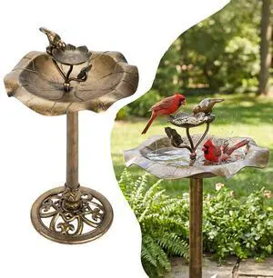 Pedestal Bird Bath, Resin Birdbaths Weather Resistant, Bird Baths with Floral Accents & Vintage Finish, Garden Decor for Outdoor, Patio, Yard, Lawn (Copper Floral) Pedestal Bird Bath, Resin Birdbaths Weather Resistant, Bird Baths with Floral Accents & Vintage Finish, Garden Decor for Outdoor, Patio, Yard, Lawn (Copper Floral)