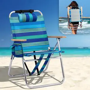 Aluminum 17" Backpack Beach Chair Tall Beach Chairs for Adults, Portable with Adjustable Straps, 3-Position Reclining, Cup Holder, High Lightweight Beach Chairs for Beach Aluminum 17" Backpack Beach Chair Tall Beach Chairs for Adults, Portable with Adjustable Straps, 3-Position Reclining, Cup Holder, High Lightweight Beach Chairs for Beach