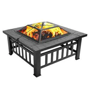 32in Wood Fire Pit with Mesh Lid and Fire Poker, Portable Outdoor Fireplace Burning FirePit for Chrismas Backyard Patio Outside Picnic BBQ Party 32in Wood Fire Pit with Mesh Lid and Fire Poker, Portable Outdoor Fireplace Burning FirePit for Chrismas Backyard Patio Outside Picnic BBQ Party