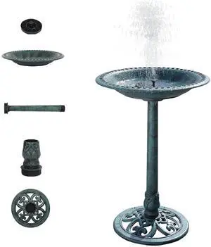 Pedestal Bird Bath with Solar Fountain, Solar Pump Resin Birdbaths, Weather Resistant Bird Baths with Ground Stakes, Vintage Finish Garden Decor for Outdoor, Patio, Yard, Lawn(Green) Pedestal Bird Bath with Solar Fountain, Solar Pump Resin Birdbaths, Weather Resistant Bird Baths with Ground Stakes, Vintage Finish Garden Decor for Outdoor, Patio, Yard, Lawn(Green)