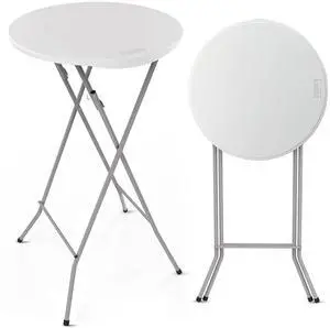 24" Plastic Folding Round Table Bar Height, HDPE Matrial with Gray Metal Finish, High Top Table for Outdoor Party, Cafes, Restaurants, Backyard, Dining Room, Wedding Event,1 Pack, White 24" Plastic Folding Round Table Bar Height, HDPE Matrial with Gray Metal Finish, High Top Table for Outdoor Party, Cafes, Restaurants, Backyard, Dining Room, Wedding Event,1 Pack, White