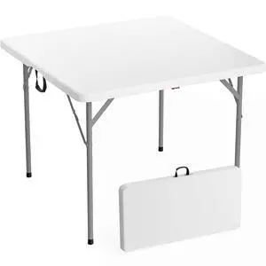 38" Fold in Half Square Table, Bi-Folding Commercial Portable Plastic Dining Table for Kitchen Outdoor Party Wedding Event, White 38" Fold in Half Square Table, Bi-Folding Commercial Portable Plastic Dining Table for Kitchen Outdoor Party Wedding Event, White