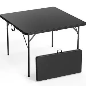 42" Fold in Half Square Table, Bi-Folding Commercial Portable Plastic Dining Table for Kitchen Outdoor Party Wedding Event, Black 42" Fold in Half Square Table, Bi-Folding Commercial Portable Plastic Dining Table for Kitchen Outdoor Party Wedding Event, Black