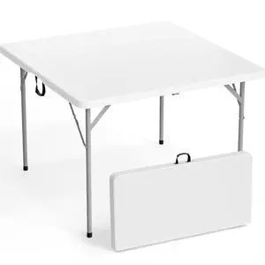 42" Fold in Half Square Table, Bi-Folding Commercial Portable Plastic Dining Table for Kitchen Outdoor Party Wedding Event, White 42" Fold in Half Square Table, Bi-Folding Commercial Portable Plastic Dining Table for Kitchen Outdoor Party Wedding Event, White