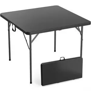 38" Fold in Half Square Table, Bi-Folding Commercial Portable Plastic Dining Table for Kitchen Outdoor Party Wedding Event, Black 38" Fold in Half Square Table, Bi-Folding Commercial Portable Plastic Dining Table for Kitchen Outdoor Party Wedding Event, Black