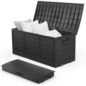 75 Gallon Collapsible Outdoor Storage Box, Black | Collapsible Deck Box with Wheels, Weatherproof Outdoor Storage Box for Deck, Patio, Porch, Backyard and Garage 75 Gallon Collapsible Outdoor Storage Box, Black | Collapsible Deck Box with Wheels, Weatherproof Outdoor Storage Box for Deck, Patio, Porch, Backyard and Garage