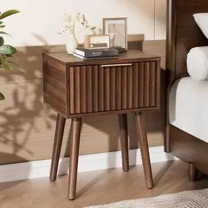 Night Stand, Fluted Nightstand Wood, Mid Century Modern Nightstand for Bedroom, Bedside Table, Wood Side Table, Small Night Stand Walnut, 15.75" W*11.81" D*21.85" H Night Stand, Fluted Nightstand Wood, Mid Century Modern Nightstand for Bedroom, Bedside Table, Wood Side Table, Small Night Stand Walnut, 15.75" W*11.81" D*21.85" H