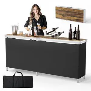78" Portable Bar Table, 2-Tier Shelves, Mobile Bar Table for Events, Party, Camping, Picnic, Tradeshow, Indoor with Black Skirt 78" Portable Bar Table, 2-Tier Shelves, Mobile Bar Table for Events, Party, Camping, Picnic, Tradeshow, Indoor with Black Skirt