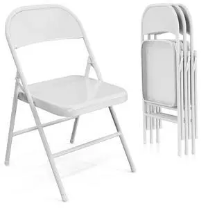 Folding Chairs All Steel Metal Frame, Capacity 350 lbs, Durable Portable and Versatile for Indoor Outdoor Use, White, Set of 4 Folding Chairs All Steel Metal Frame, Capacity 350 lbs, Durable Portable and Versatile for Indoor Outdoor Use, White, Set of 4