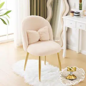 Boucle Girls Vanity Chair with Back & Pillow,Cute Small Cozy Desk Chair No Wheels,Comfy Makeup Ch with Ajustable Gold Legs,for Bedroom,Living Room,Small Space,Khaki Boucle Girls Vanity Chair with Back & Pillow,Cute Small Cozy Desk Chair No Wheels,Comfy Makeup Ch with Ajustable Gold Legs,for Bedroom,Living Room,Small Space,Khaki