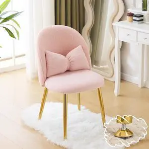 Boucle Girls Vanity Chair with Back & Pillow,Cute Small Cozy Desk Chair No Wheels,Comfy Makeup Ch with Ajustable Gold Legs,for Bedroom,Living Room,Small Space,Pink Boucle Girls Vanity Chair with Back & Pillow,Cute Small Cozy Desk Chair No Wheels,Comfy Makeup Ch with Ajustable Gold Legs,for Bedroom,Living Room,Small Space,Pink