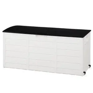 75 Gallon Weatherproof Outdoor Storage Box, White Body, Black Lib | Lockable Deck Box with Wheels, Weatherproof Outdoor Storage Box for Deck, Patio, Porch, Backyard and Garage 75 Gallon Weatherproof Outdoor Storage Box, White Body, Black Lib | Lockable Deck Box with Wheels, Weatherproof Outdoor Storage Box for Deck, Patio, Porch, Backyard and Garage