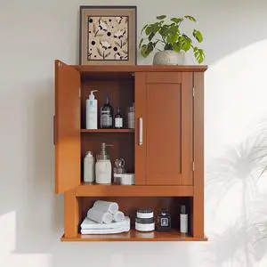 Bathroom Wall Cabinet, Black Wall Mounted Storage Cabinet for Bathroom Over the Toilet, Medicine Cabinet with 2 Doors and 3-Height Adjustable Shelf & Open Shelf, Painted MDF, Space Saving Bathroom Wall Cabinet, Black Wall Mounted Storage Cabinet for Bathroom Over the Toilet, Medicine Cabinet with 2 Doors and 3-Height Adjustable Shelf & Open Shelf, Painted MDF, Space Saving