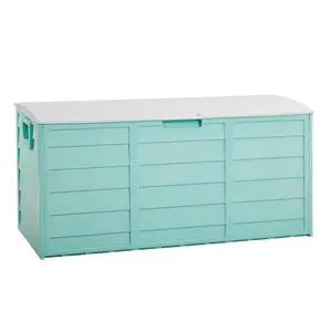 75 Gallon Weatherproof Outdoor Storage Box, Green Body, White Lib | Lockable Deck Box with Wheels, Weatherproof Outdoor Storage Box for Deck, Patio, Porch, Backyard and Garage 75 Gallon Weatherproof Outdoor Storage Box, Green Body, White Lib | Lockable Deck Box with Wheels, Weatherproof Outdoor Storage Box for Deck, Patio, Porch, Backyard and Garage