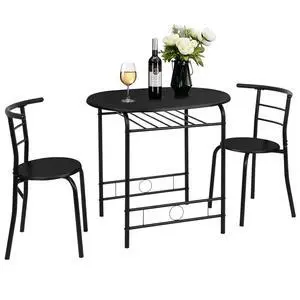 3 Piece Dining Set,Small Kitchen Table Set for 2,Breakfast Table Set,Kitchen Wooden Table and 2 Chairs for Small Space/Dining Room/Apartment,Metal Frame,Wine Rack,Black 3 Piece Dining Set,Small Kitchen Table Set for 2,Breakfast Table Set,Kitchen Wooden Table and 2 Chairs for Small Space/Dining Room/Apartment,Metal Frame,Wine Rack,Black