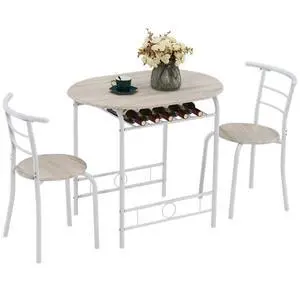 3 Piece Dining Set,Small Kitchen Table Set for 2,Breakfast Table Set,Kitchen Wooden Table and 2 Chairs for Small Space/Dining Room/Apartment,Metal Frame,Wine Rack,White&Light Oak 3 Piece Dining Set,Small Kitchen Table Set for 2,Breakfast Table Set,Kitchen Wooden Table and 2 Chairs for Small Space/Dining Room/Apartment,Metal Frame,Wine Rack,White&Light Oak