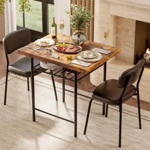 Dining Table Set for 2, Small Kitchen Table Set with Upholstered Chairs, 3-Piece Dining Set with Storage Rack, Wood Dining Room Set with Metal Legs for Small Spaces, Living Room, Rustic Brown Dining Table Set for 2, Small Kitchen Table Set with Upholstered Chairs, 3-Piece Dining Set with Storage Rack, Wood Dining Room Set with Metal Legs for Small Spaces, Living Room, Rustic Brown