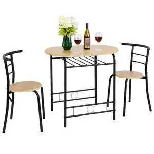 3 Piece Dining Set,Small Kitchen Table Set for 2,Breakfast Table Set for 2,Kitchen Wooden Table and 2 Chairs for Small Space/Dining Room/Apartment,Metal Frame,Wine Rack,Black&Natural 3 Piece Dining Set,Small Kitchen Table Set for 2,Breakfast Table Set for 2,Kitchen Wooden Table and 2 Chairs for Small Space/Dining Room/Apartment,Metal Frame,Wine Rack,Black&Natural