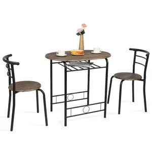 3 Piece Dining Set,Small Kitchen Table Set for 2,Breakfast Table Set for 2,Kitchen Wooden Table and 2 Chairs for Small Space/Dining Room/Apartment,Metal Frame,Wine Rack,Rustic 3 Piece Dining Set,Small Kitchen Table Set for 2,Breakfast Table Set for 2,Kitchen Wooden Table and 2 Chairs for Small Space/Dining Room/Apartment,Metal Frame,Wine Rack,Rustic