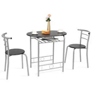 3 Piece Dining Set,Small Kitchen Table Set for 2,Breakfast Table Set,Kitchen Wooden Table and 2 Chairs for Small Space/Dining Room/Apartment,Metal Frame,Wine Rack,Sliver&Black 3 Piece Dining Set,Small Kitchen Table Set for 2,Breakfast Table Set,Kitchen Wooden Table and 2 Chairs for Small Space/Dining Room/Apartment,Metal Frame,Wine Rack,Sliver&Black