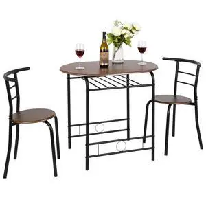 3 Piece Dining Set,Small Kitchen Table Set for 2,Breakfast Table Set for 2,Kitchen Wooden Table and 2 Chairs for Small Space/Dining Room/Apartment,Metal Frame,Wine Rack,Black&Walnut 3 Piece Dining Set,Small Kitchen Table Set for 2,Breakfast Table Set for 2,Kitchen Wooden Table and 2 Chairs for Small Space/Dining Room/Apartment,Metal Frame,Wine Rack,Black&Walnut
