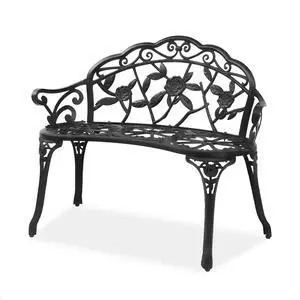 38.5" Patio Park Garden Outdoor Metal Rose Bench, 2-Person Cast Iron Cast Aluminium Frame Antique Finish Chair,Accented Lawn Front Porch Path Yard Decor Deck Furniture (Black, Rose) 38.5" Patio Park Garden Outdoor Metal Rose Bench, 2-Person Cast Iron Cast Aluminium Frame Antique Finish Chair,Accented Lawn Front Porch Path Yard Decor Deck Furniture (Black, Rose)