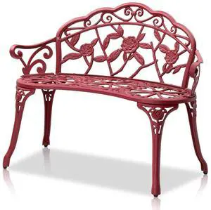 38.5" Patio Park Garden Outdoor Metal Rose Bench, 2-Person Cast Iron Cast Aluminium Frame Antique Finish Chair,Accented Lawn Front Porch Path Yard Decor Deck Furniture (Red, Rose) 38.5" Patio Park Garden Outdoor Metal Rose Bench, 2-Person Cast Iron Cast Aluminium Frame Antique Finish Chair,Accented Lawn Front Porch Path Yard Decor Deck Furniture (Red, Rose)
