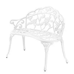 38.5" Patio Park Garden Outdoor Metal Rose Bench, 2-Person Cast Iron Cast Aluminium Frame Antique Finish Chair,Accented Lawn Front Porch Path Yard Decor Deck Furniture (White, Rose) 38.5" Patio Park Garden Outdoor Metal Rose Bench, 2-Person Cast Iron Cast Aluminium Frame Antique Finish Chair,Accented Lawn Front Porch Path Yard Decor Deck Furniture (White, Rose)